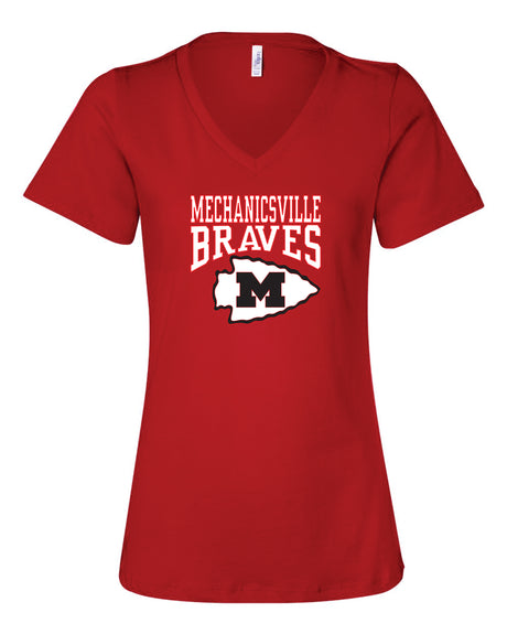 Mechanicsville Braves Women's Bella and Canvas Short Sleeve Relaxed Fit V-Neck