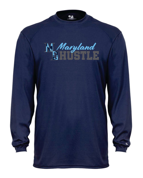 MD HUSTLE Long Sleeve Badger Dri Fit Shirt YOUTH - Maryland Hustle logo