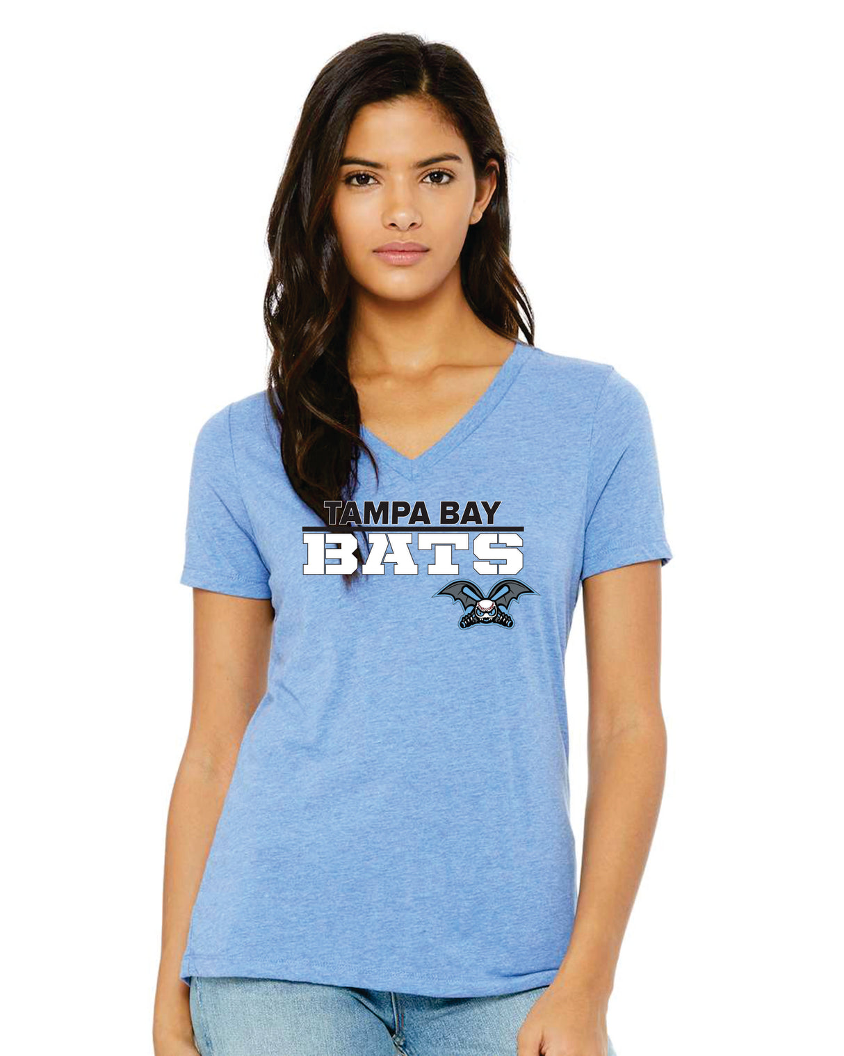 Tampa Bay Bats Women's Bella and Canvas Short Sleeve Relaxed Fit V Neck