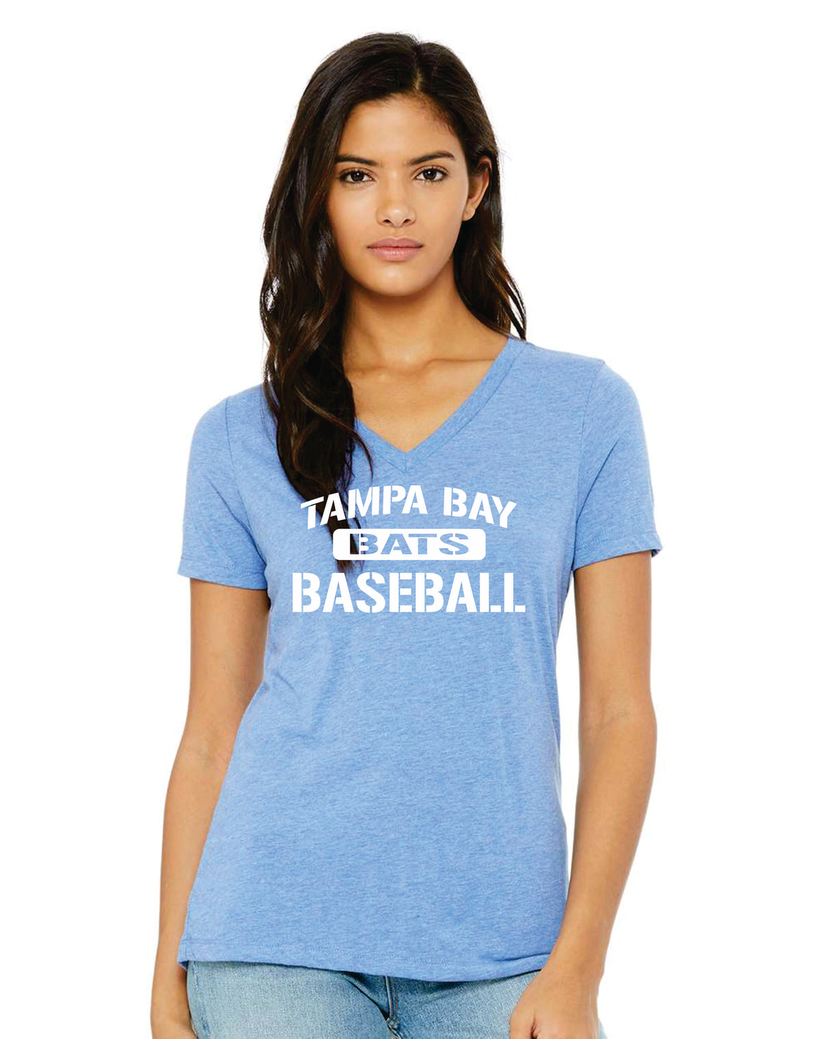 Tampa Bay Bats Women's Bella and Canvas Short Sleeve Relaxed Fit V Neck