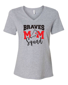 Mechanicsville Braves Women's Bella and Canvas Short Sleeve Relaxed Fit V Neck-CHEER MOM SQUAD