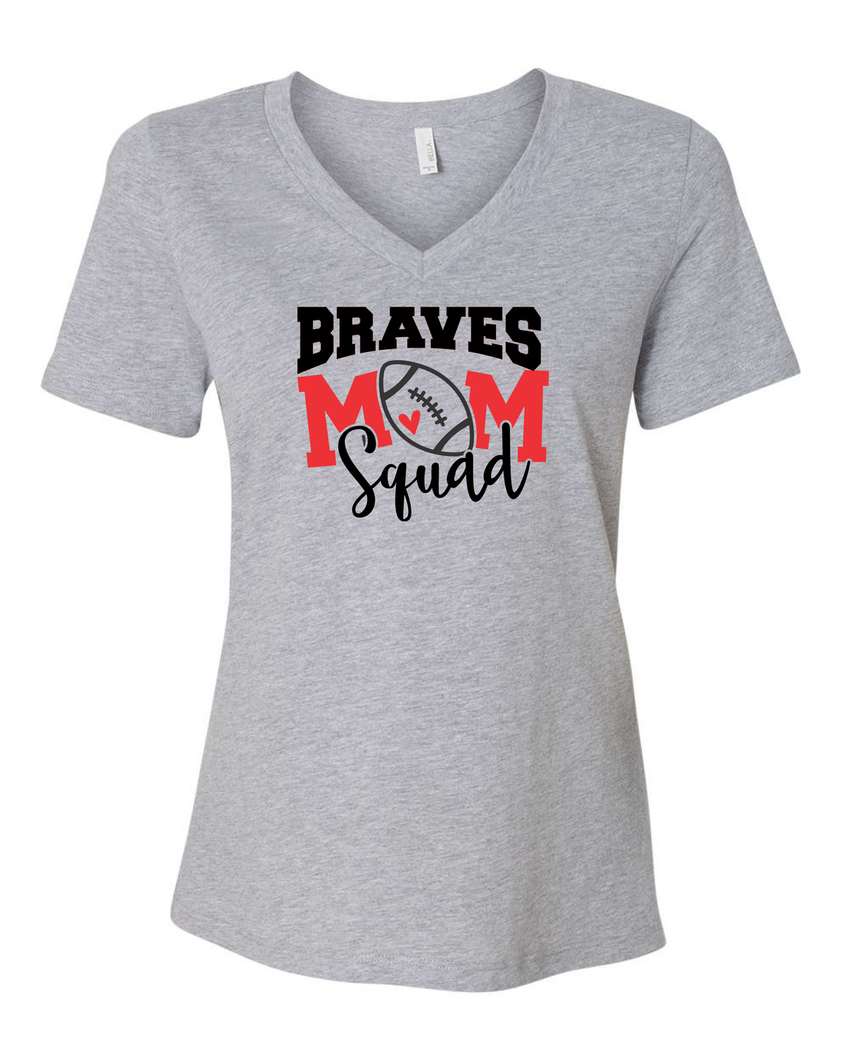 Mechanicsville Braves Women's Bella and Canvas Short Sleeve Relaxed Fit V Neck-FOOTBALL MOM SQUAD