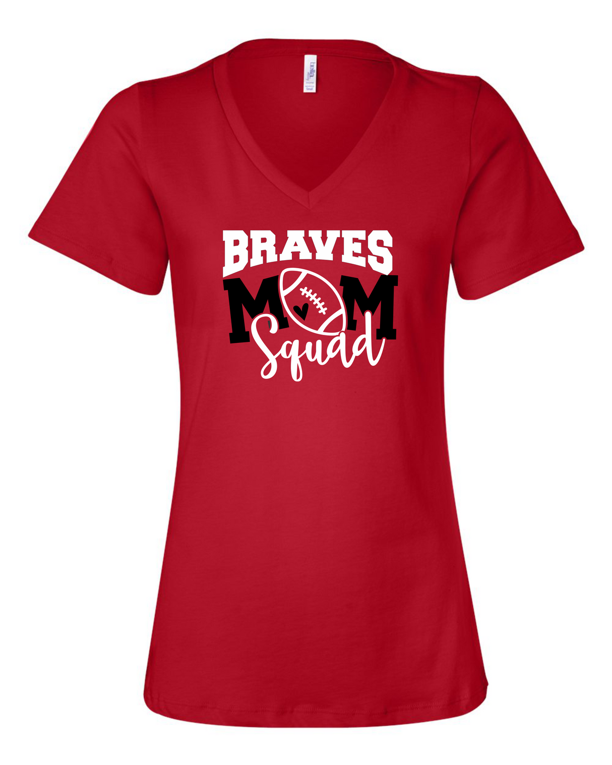 Mechanicsville Braves Women's Bella and Canvas Short Sleeve Relaxed Fit V Neck-FOOTBALL MOM SQUAD