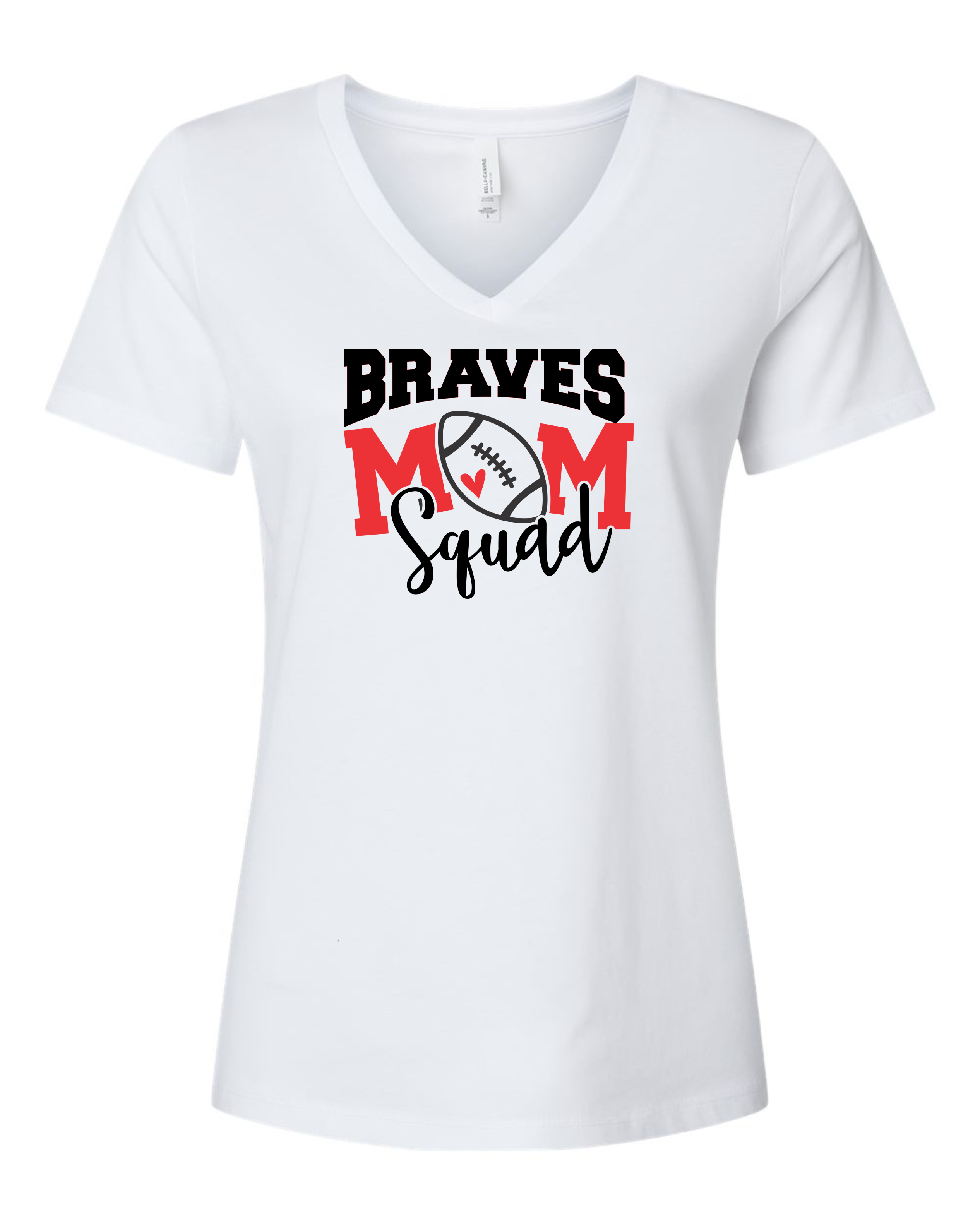 Mechanicsville Braves Women's Bella and Canvas Short Sleeve Relaxed Fit V Neck-FOOTBALL MOM SQUAD