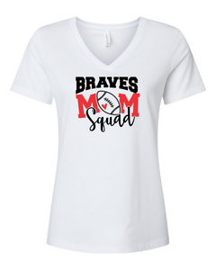 Mechanicsville Braves Women's Bella and Canvas Short Sleeve Relaxed Fit V Neck-FOOTBALL MOM SQUAD