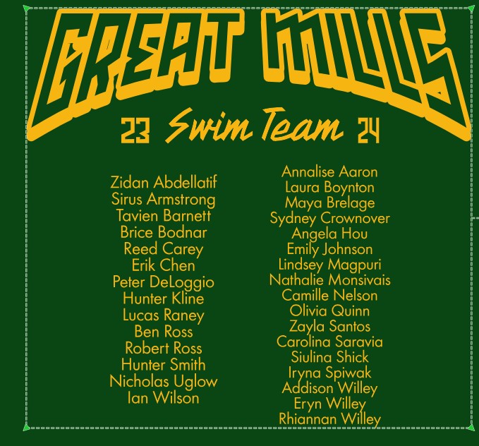 Great Mills Swimming  T-Shirt 50/50 Blend _ TEAM SHIRT WITH ROSTER