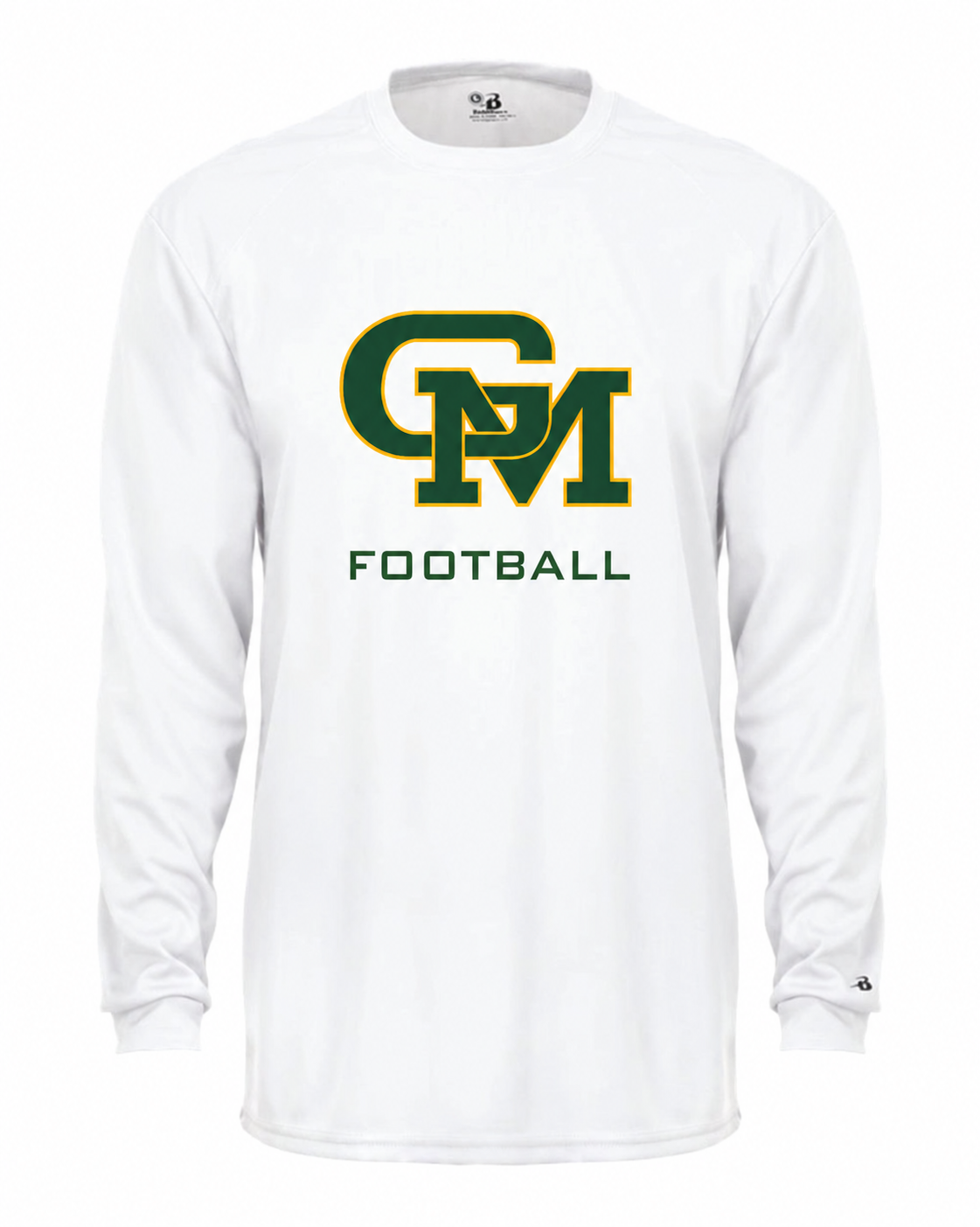 Great Mills Football Badger long sleeve in white with new GM logo