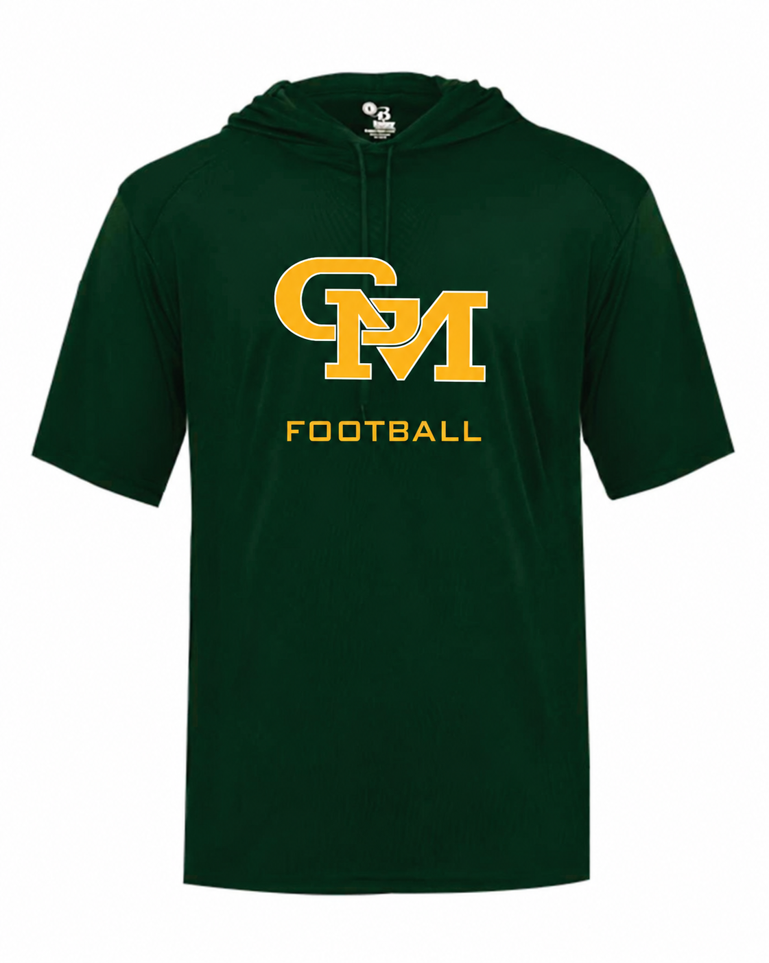 Great Mills Football Badger short sleeve hoodie in green with new GM logo