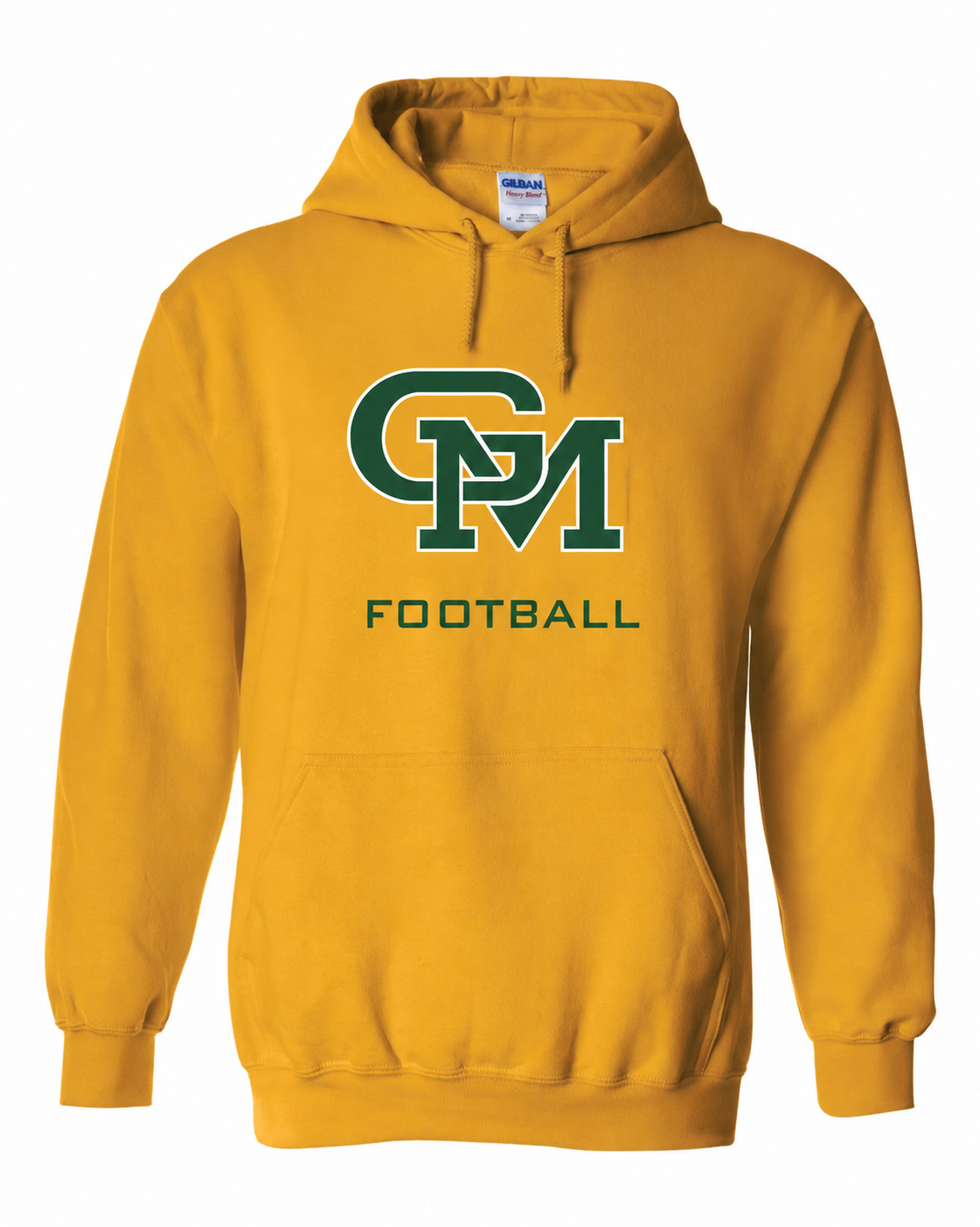 Great Mills Football Gildan hoodie in gold with new GM logo