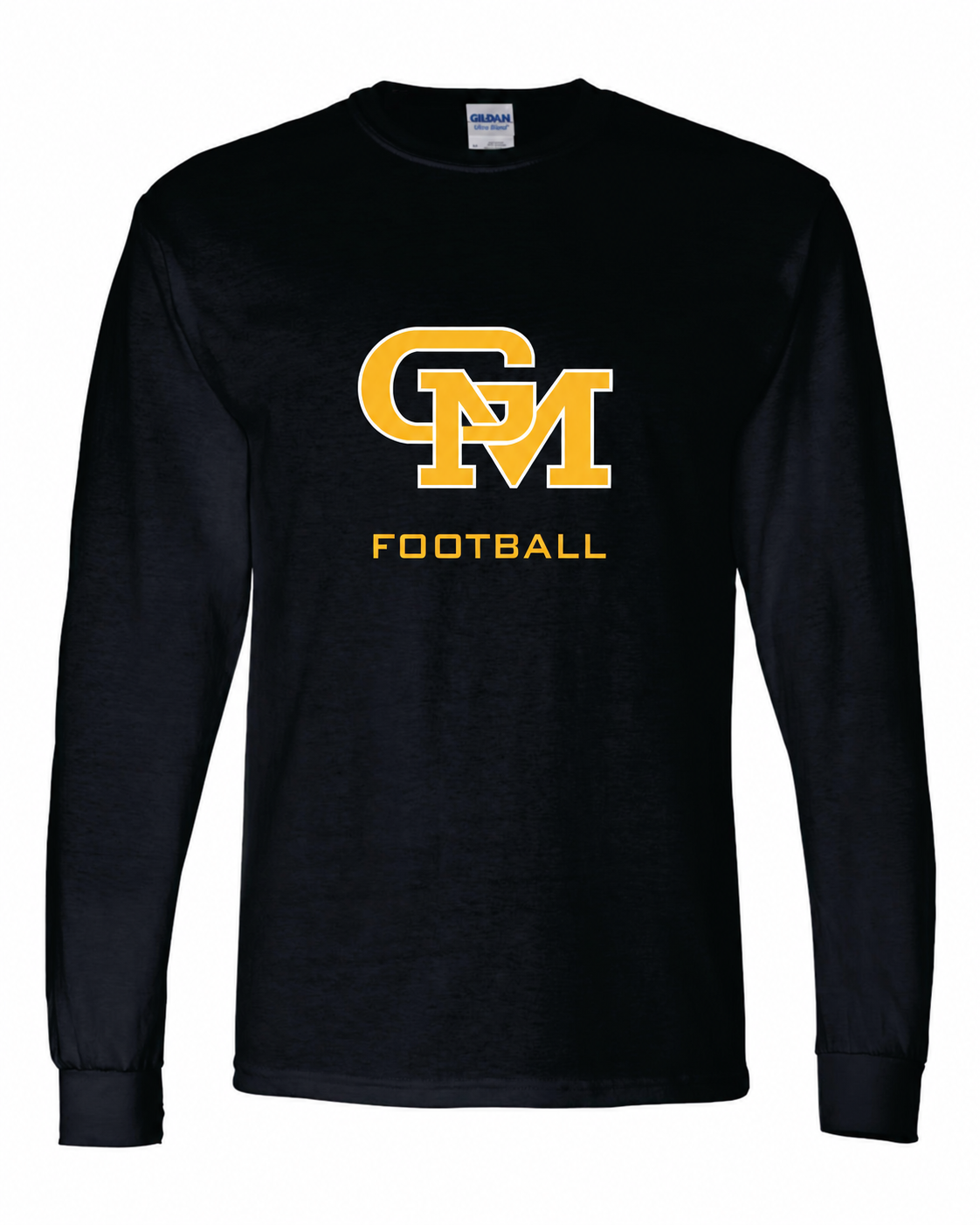 Great Mills Football Gildan long sleeve in black with new GM logo