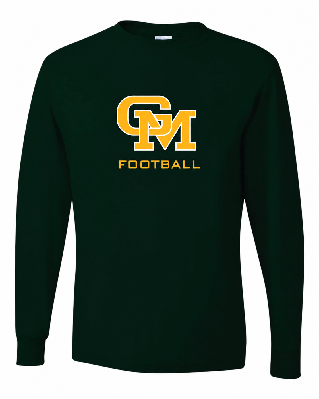 Great Mills Football Gildan long sleeve in green with new GM logo