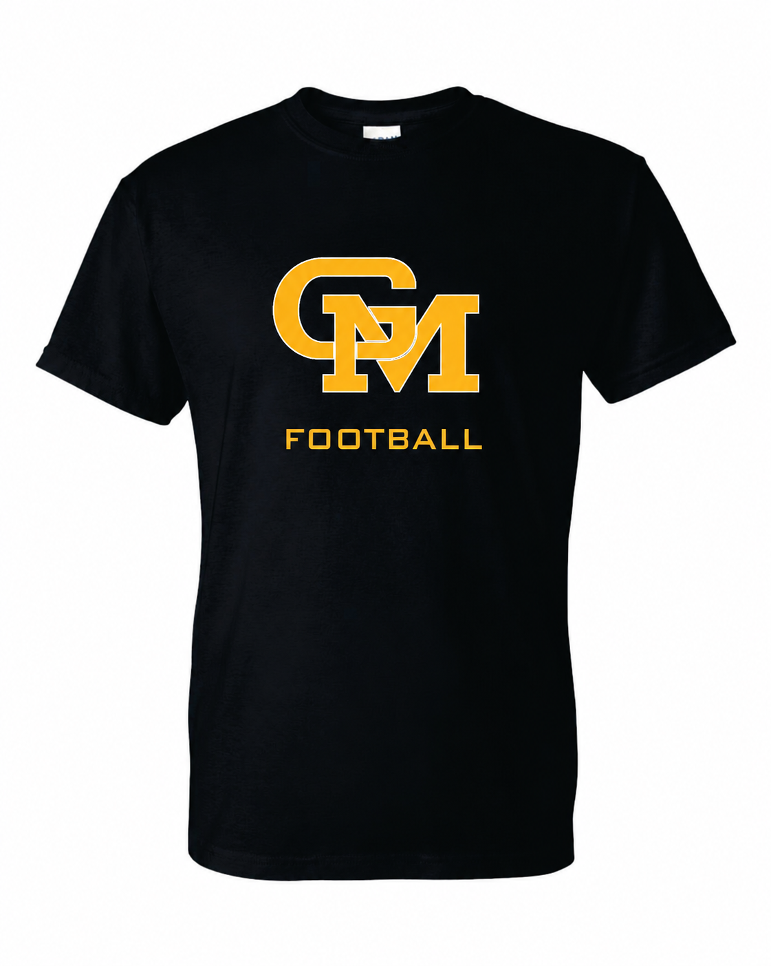 Great Mills Football Gildan short sleeve in black with new GM logo