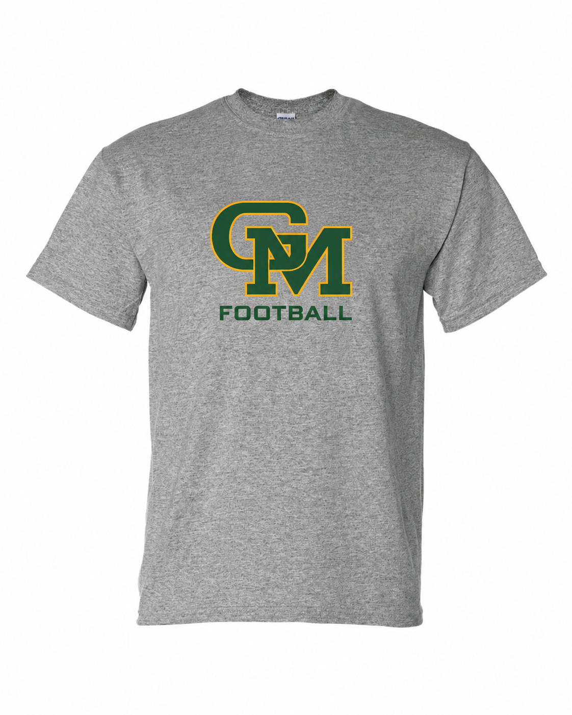 Great Mills Football Gildan short sleeve in gray with new GM logo