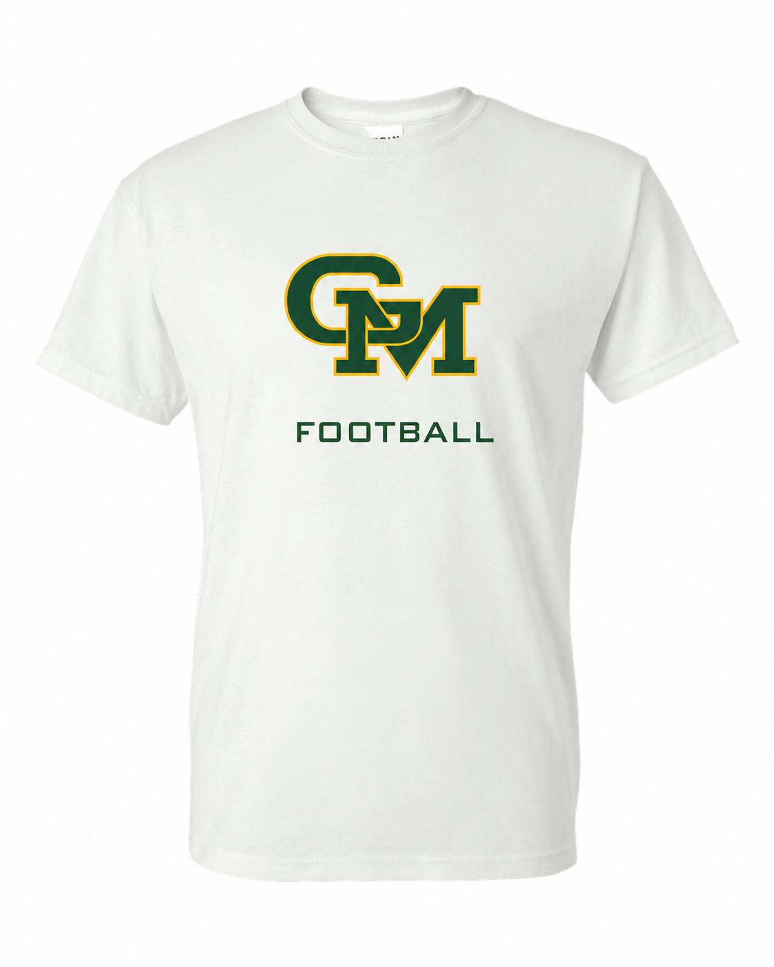 Great Mills Football Gildan short sleeve in white with new GM logo