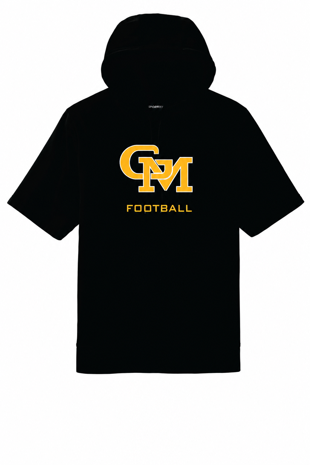 Great Mills Football Sport-Tek short sleeve hoodie in black with new GM logo