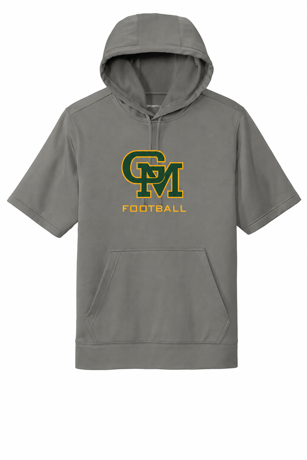 Great Mills Football Sport-Tek short sleeve hoodie in gray with new GM logo