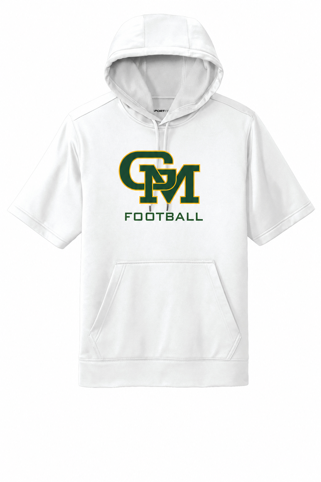 Great Mills Football Sport-Tek short sleeve hoodie in white with new GM logo